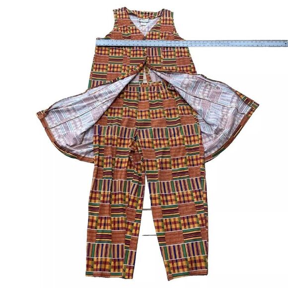 CALIFORNIA GOLD RUSH Women 20 Kente Africa Print Sleeveless 2Piece Pants Set VTG - Picture 2 of 16